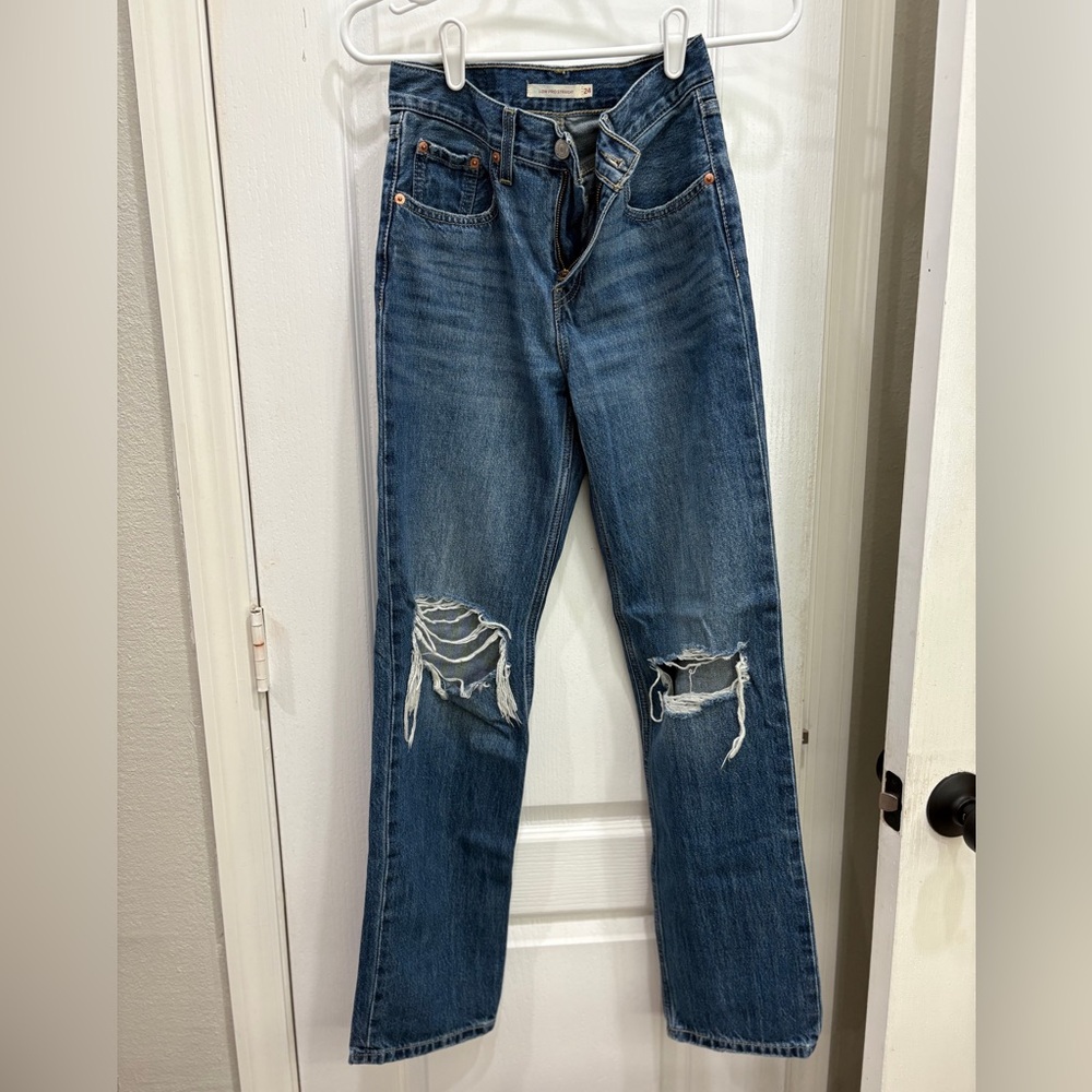 Levi's Classic Blue Distressed Straight Leg Jeans